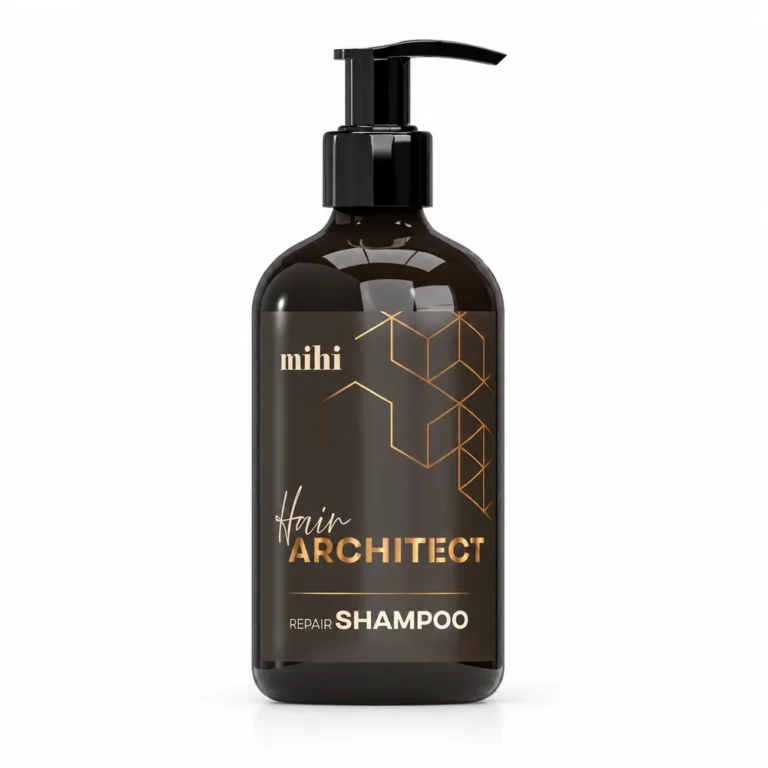 Shampooing réparateur MIHI Hair Architect 500 ml, flacon pompe sur fond blanc