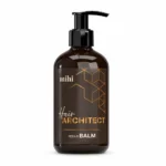 Flacon pompe du baume réparateur MIHI Hair Architect 500 ml sur fond blanc.
